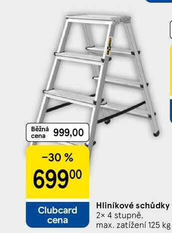 Hliníkové schůdky, 2× 4 stupně. max. zatížení 125 kg 