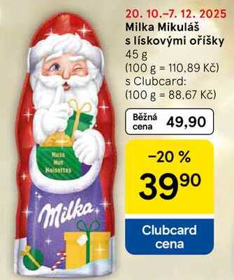 Milka Mikuláš s lískovými oříšky, 45 g