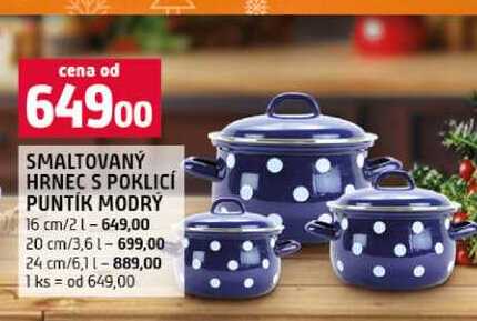 SMALTOVANÝ HRNEC S POKLICÍ PUNTÍK MODRÝ 1 ks