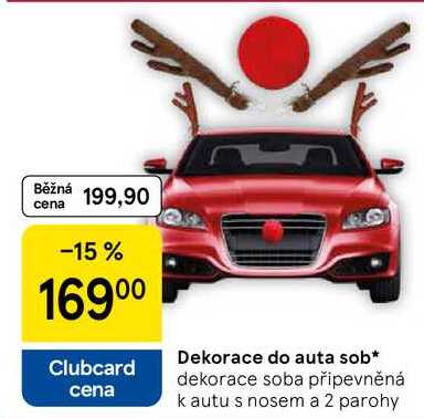 Dekorace do auta sob, dekorace soba připevněná kautu s nosem a 2 parohy 