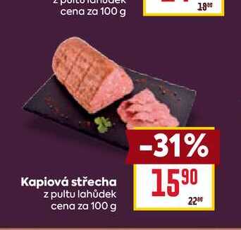 Kapiová střecha z pultu lahůdek cena za 100 g 