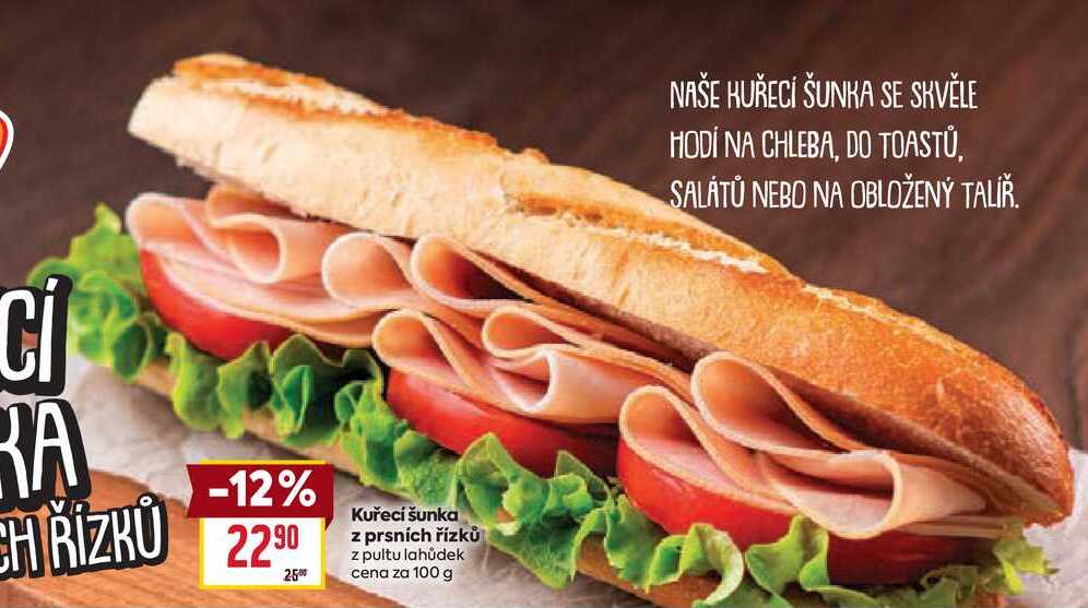 Kuřecí šunka z prsních řízků z pultu lahůdek cena za 100 g 