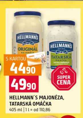 Hellmann's majonéza, tatarská omáčka 405ml, vybrané druhy