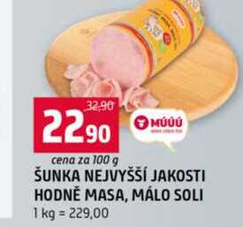 ŠUNKA NEJVYŠŠÍ JAKOSTI HODNĚ MASA, MÁLO SOLI 100g