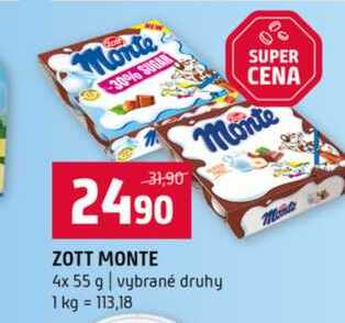 ZOTT MONTE 4x 55 g vybrané druhy 