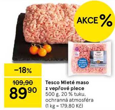 Tesco Mleté maso z vepřové plece, 500 g, 20% tuku 