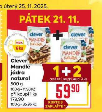 Clever Mandle jádra natural 500 g  