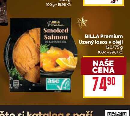 BILLA Premium Uzený losos v oleji 120/75 g 