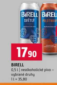 BIRELL 0,5l nealkoholické pivo vybrané druhy