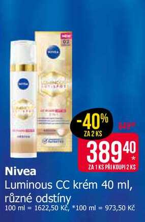 Nivea Luminous CC krém 40 ml, různé odstíny