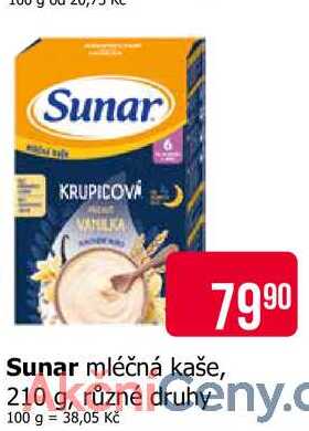 Sunar mléčná kaše, 210 g, různé druhy