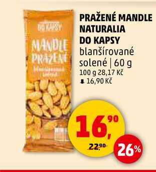 PRAŽENÉ MANDLE NATURALIA DO KAPSY blanšírované solené, 60 g 