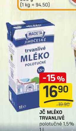 JČ MLÉKO TRVANLIVÉ polotučné 1,5% 1l