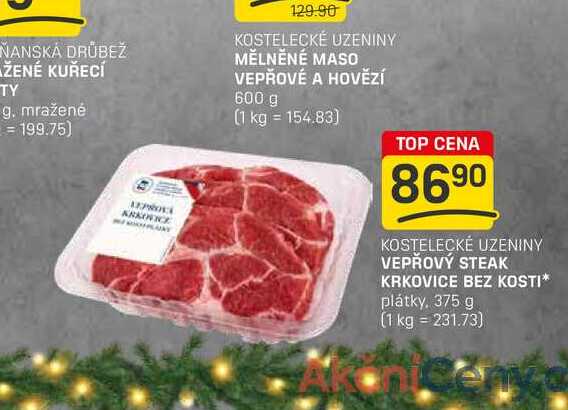VEPŘOVÝ STEAK KRKOVICE BEZ KOSTI plátky 375 g 