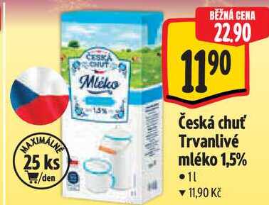 Česká chuť Trvanlivé mléko 1,5%, 1 l