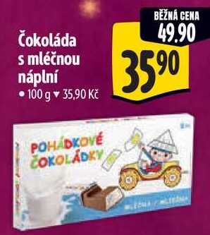 Čokoláda s mléčnou náplní, 100 g