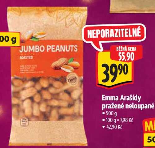 Emma Arašídy pražené neloupané, 500 g •
