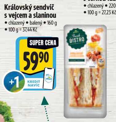 Královský sendvič s vejcem a slaninou, 160 g