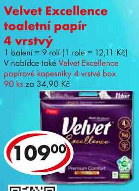 Velvet Excellence toaletní papír 4 vrstvý, 9 rolí