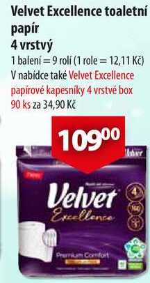 Velvet Excellence toaletní papír 4 vrstvý, 9 rolí