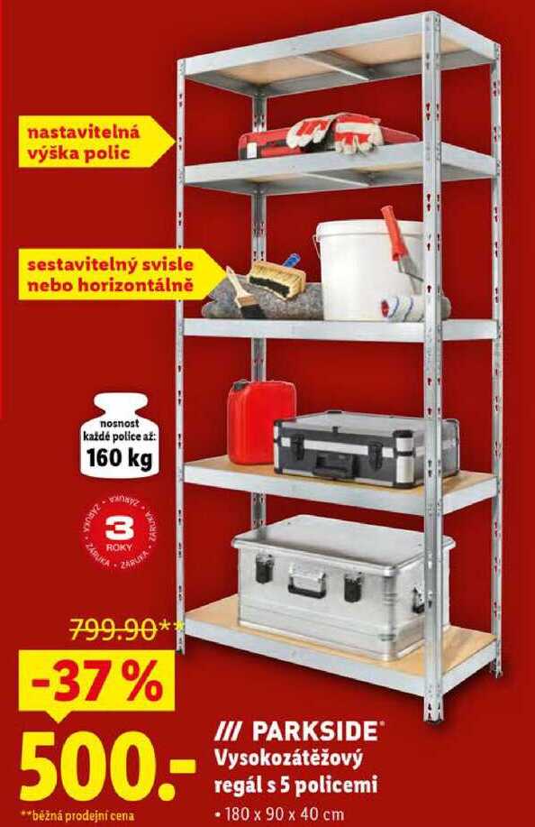 PARKSIDE Vysokozátěžový regál s 5 policemi 