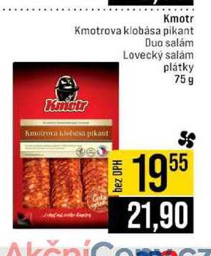 Kmotr Kmotrova klobása pikant Duo salám Lovecký salám plátky 75g 