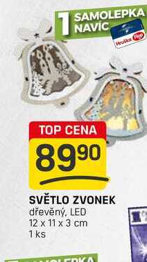 SVĚTLO ZVONEK dřevěný, LED 12 x 11 x 3 cm 1 ks 