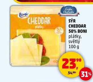 SÝR CHEDDAR 50% BONI, 100 g 