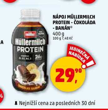 NÁPOJ MÜLLERMILCH PROTEIN - ČOKOLÁDA - BANÁN, 400 g 
