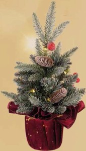 Vánoční umělý stromek malý v jutě s LED světýlky