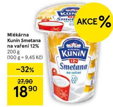 Mlékárna Kunín Smetana na vaření 12%, 200 g  