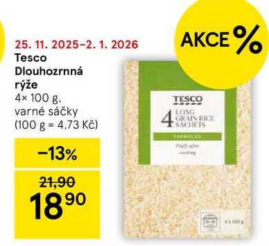 Tesco Dlouhozrnná rýže, 4× 100 g 