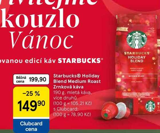 Starbucks® Holiday Blend Medium Roast Zrnková káva, 190 g