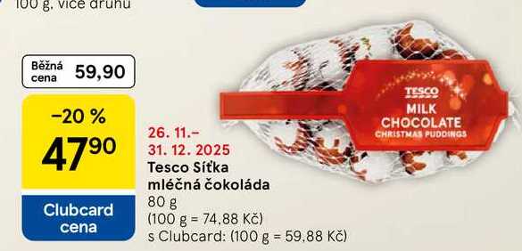 Tesco Síťka mléčná čokoláda, 80 g  