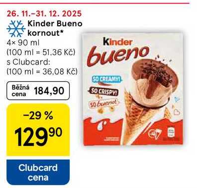 Kinder Bueno kornout, 4x 90 ml  