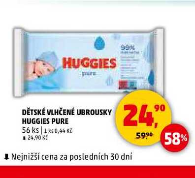 DĚTSKÉ VLHČENÉ UBROUSKY HUGGIES PURE, 56 KS 