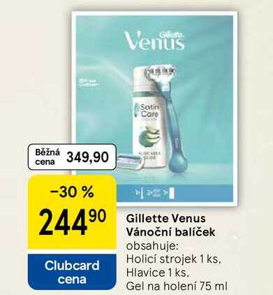 Gillette Venus Vánoční balíček obsahuje: Holicí strojek 1 ks, Hlavice 1 ks. Gel na holení 75 ml 