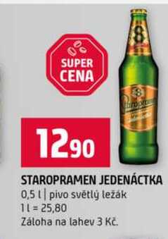 STAROPRAMEN JEDENÁCTKA 0,5l pivo světlý ležák