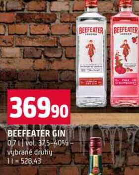 BEEFEATER GIN 0,7l vol. 37,5-40% vybrané druhy 