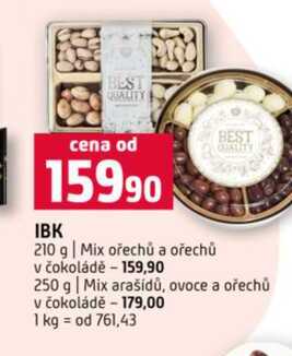 IBK 210 g Mix ořechů a ořechů v čokoládě 250 g Mix arašídů, ovoce a ořechů v čokoládě