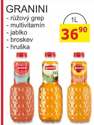 GRANINI - růžový grep/multivitamín/jablko/broskev/hruška 1L 