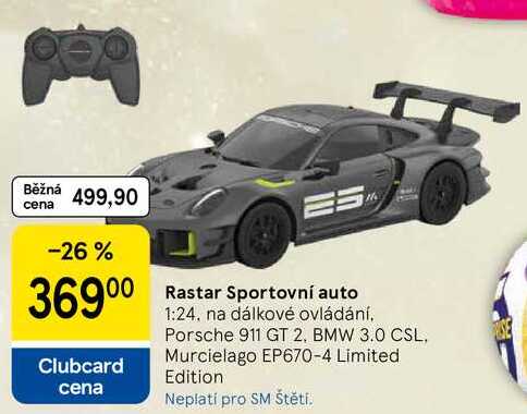 Rastar Sportovní auto 1:24, na dálkové ovládání. Porsche 911 GT 2, BMW 3.0 CSL, Murcielago EP670-4 Limited Edition