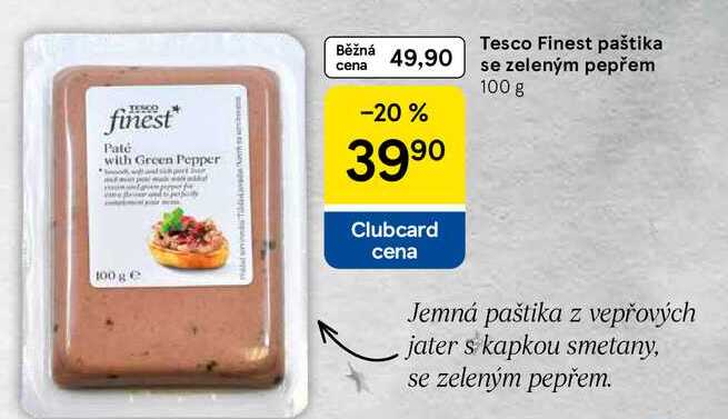 Tesco Finest paštika se zeleným pepřem, 100 g  