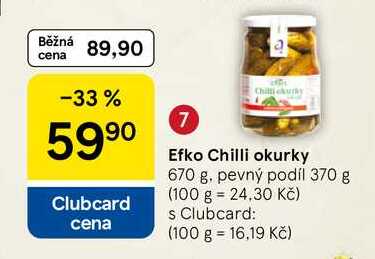 Efko Chilli okurky, 670 g. pevný podíl 370 g 