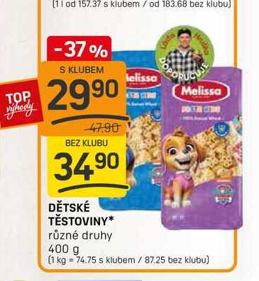 DĚTSKÉ TĚSTOVINY různé druhy 400 g