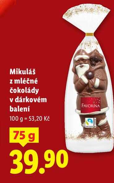 Mikuláš z mléčné čokolády v dárkovém balení, 75 g