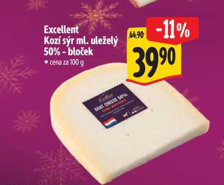 Excellent Kozí sýr ml. uleželý 50% - bloček 100 g
