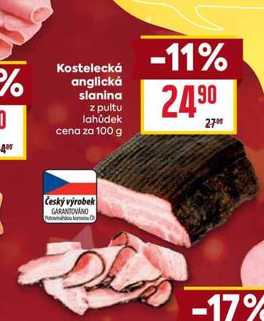 Kostelecká anglická slanina z pultu lahůdek cena za 100g