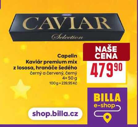Capelin Kaviár premium mix z lososa, hranáče šedého černý a červený, černý 4×50 g