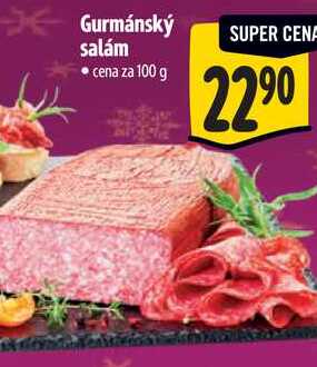 Gurmánský salám, cena za 100 g